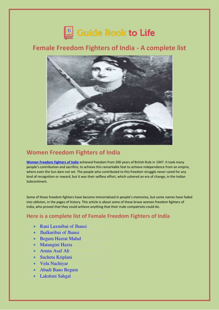 female freedom fighters of india a complete list