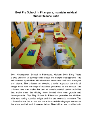 Best Pre School in Pitampura, maintain an ideal student teacher ratio