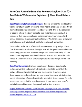 Keto One Formula Gummies Reviews {Legit or Scam?} - Ace Keto ACV Gummies Explained |