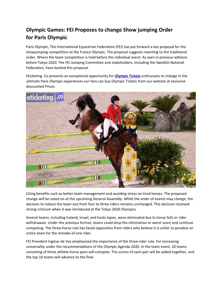 olympic games fei proposes to change show jumping