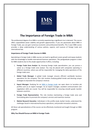 The Importance of Foreign Trade in MBA