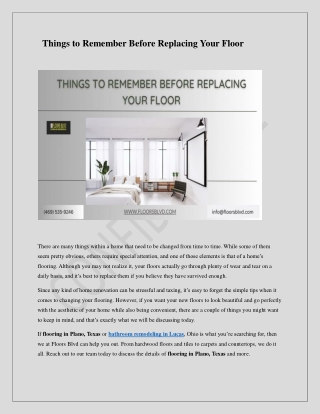 Things to Remember Before Replacing Your Floor