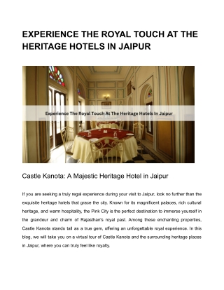 EXPERIENCE THE ROYAL TOUCH AT THE HERITAGE HOTELS IN JAIPUR