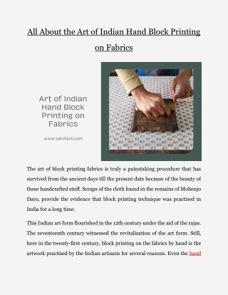 All About Art of Indian Hand Block Printing on Fabric