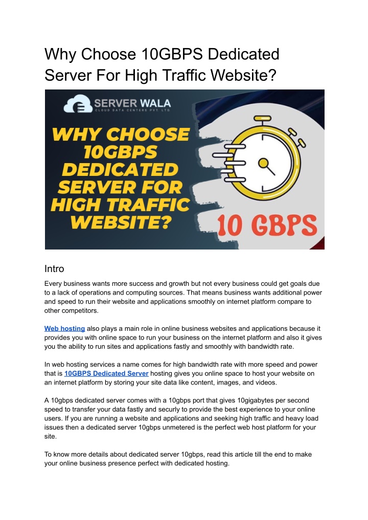 why choose 10gbps dedicated server for high