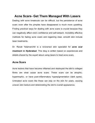 Acne Scars- Get Them Managed With Lasers