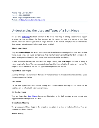 Understanding the Uses and Types of a Butt Hinge