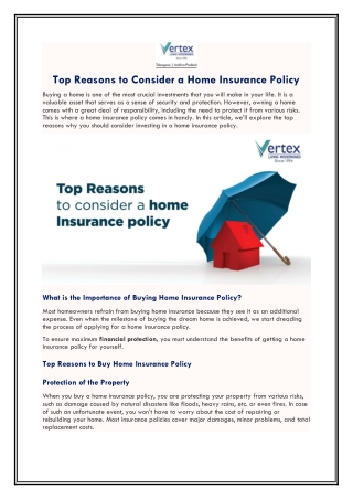 Top Reasons to Consider a Home Insurance Policy