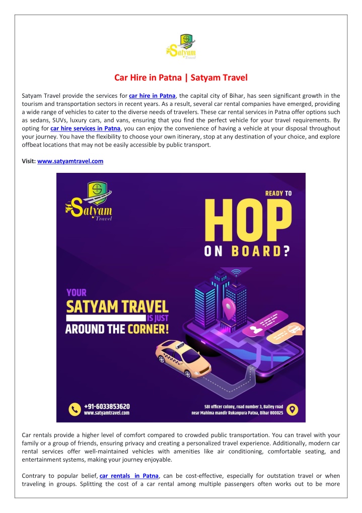car hire in patna satyam travel