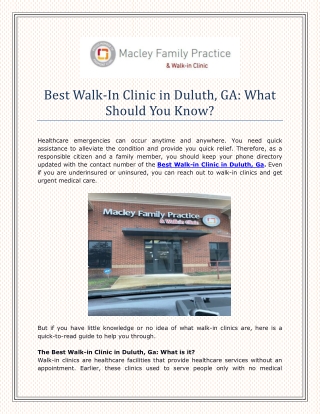 Best Walk-In Clinic in Duluth, GA What Should You Know