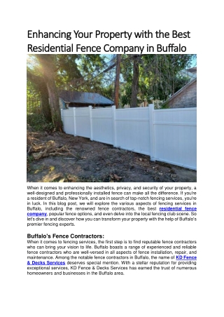 Enhancing Your Property with the Best Residential Fence Company in Buffalo