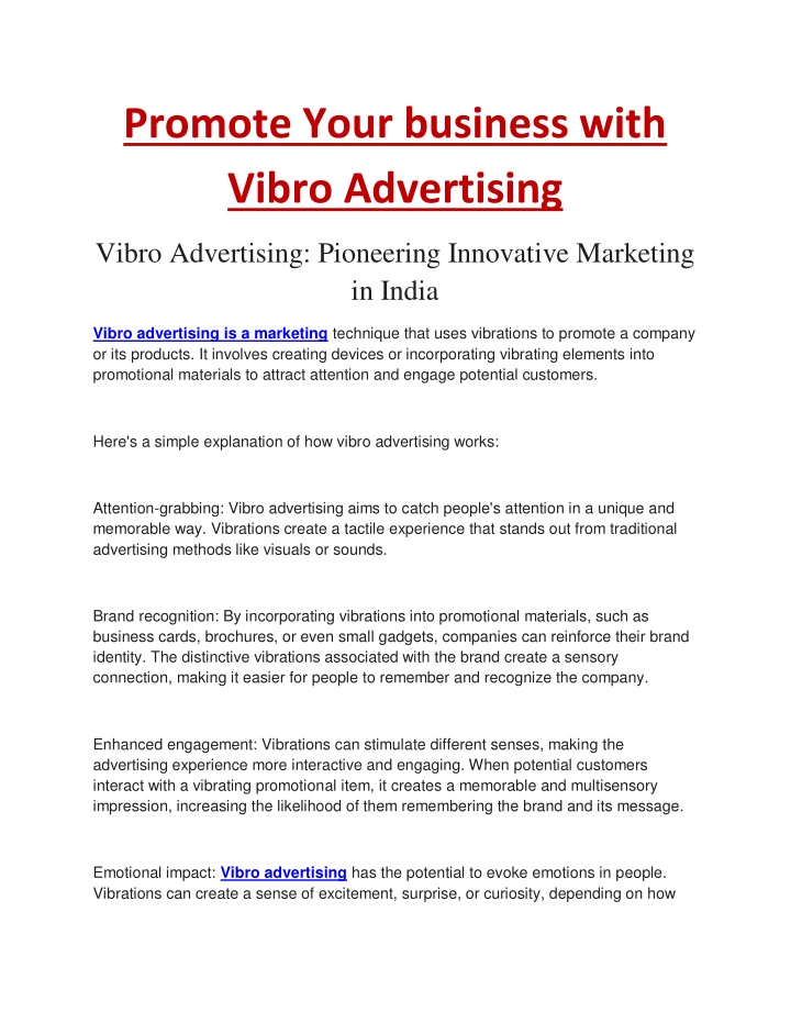 promote your business with vibro advertising