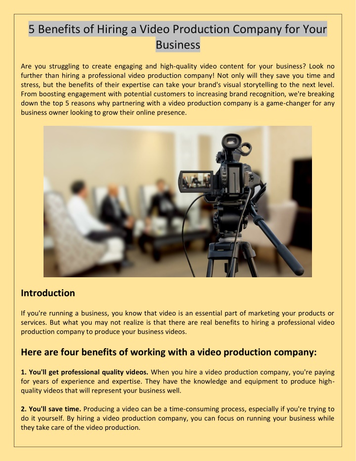 5 benefits of hiring a video production company
