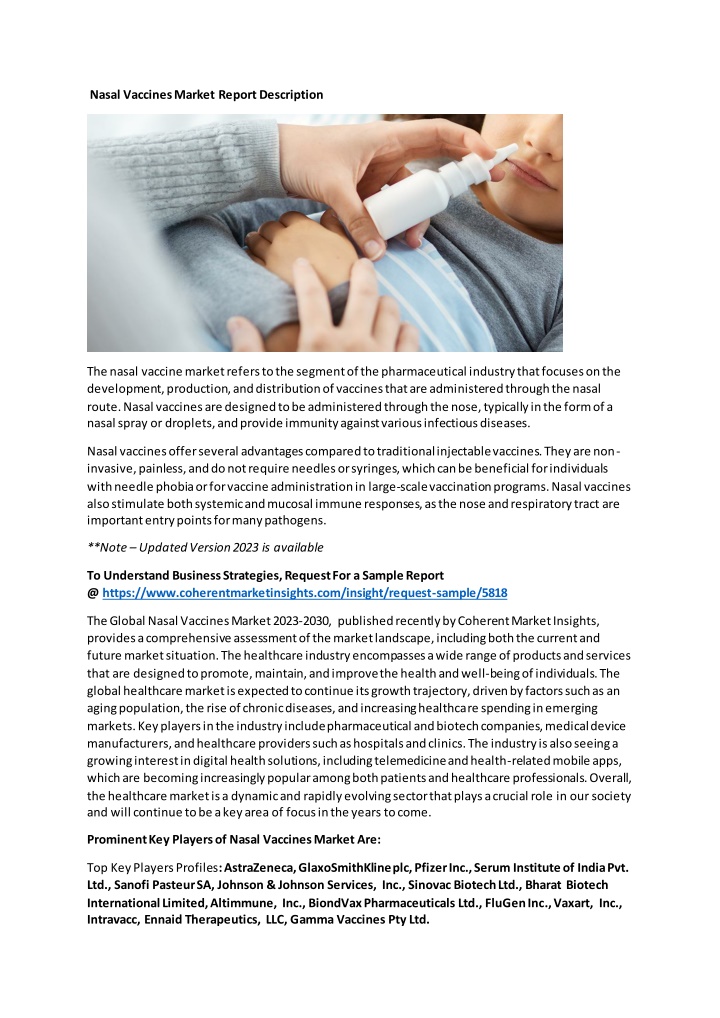 nasal vaccines market report description