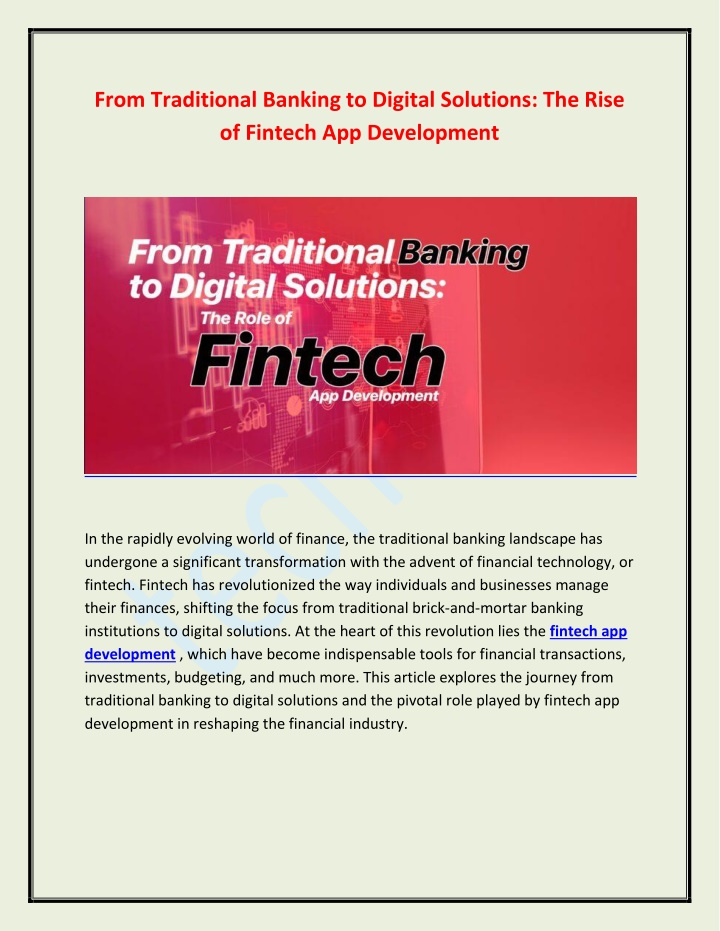 from traditional banking to digital solutions