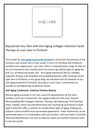 Rejuvenate Your Skin with Anti-Aging Collagen Induction Facial Therapy at Luxe Laser in Portland