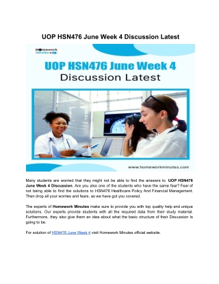 UOP HSN476 June Week 4 Discussion Latest