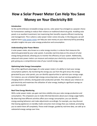 How a Solar Power Meter Can Help You Save Money on Your Electricity Bill