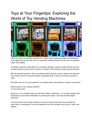 Toys at Your Fingertips_ Exploring the World of Toy Vending Machines