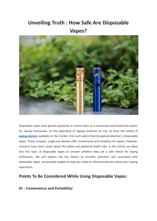 Unveiling Truth - How Safe Are Disposable Vapes
