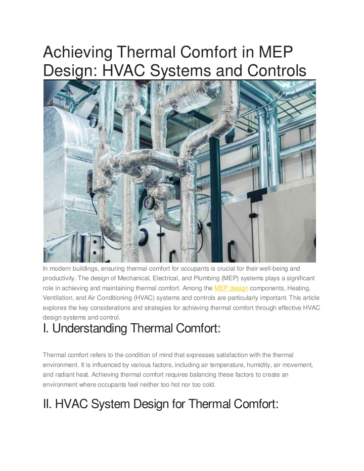 achieving thermal comfort in mep design hvac