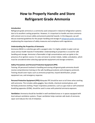 How to Properly Handle and Store Refrigerant Grade Ammonia