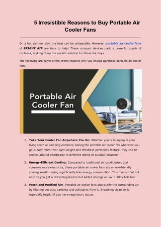 5 Irresistible Reasons to Buy Portable Air Cooler Fans