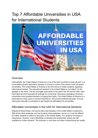 Cheapest Universities in USA for International Students