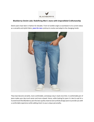 Blackberrys Denim Labs Redefining Men's Jeans with Unparalleled Craftsmanship