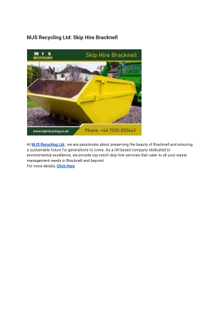 MJS Recycling Ltd: Skip For Hire