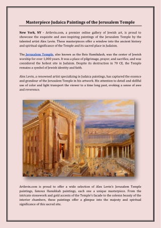 Masterpiece Judaica Paintings of the Jerusalem Temple