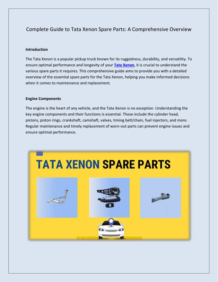 complete guide to tata xenon spare parts