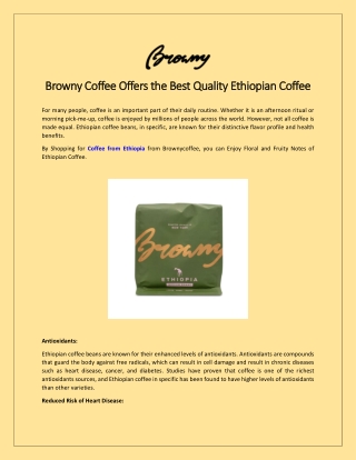 Browny Coffee Offers the Best Quality Ethiopian Coffee