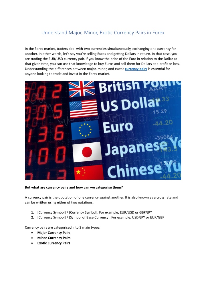 understand major minor exotic currency pairs