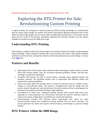 Exploring the DTG Printer for Sale