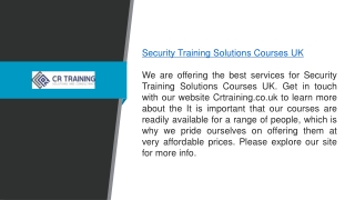 Security Training Solutions Courses Uk  Crtraining.co.uk