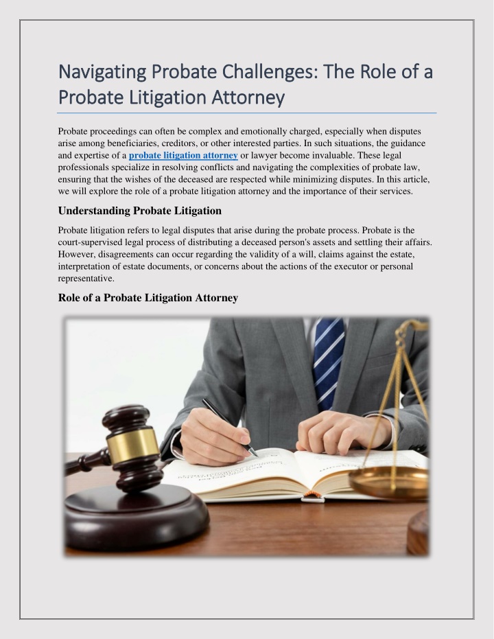 Ppt Navigating Probate Challenges The Role Of A Probate Litigation Attorney Powerpoint 1737