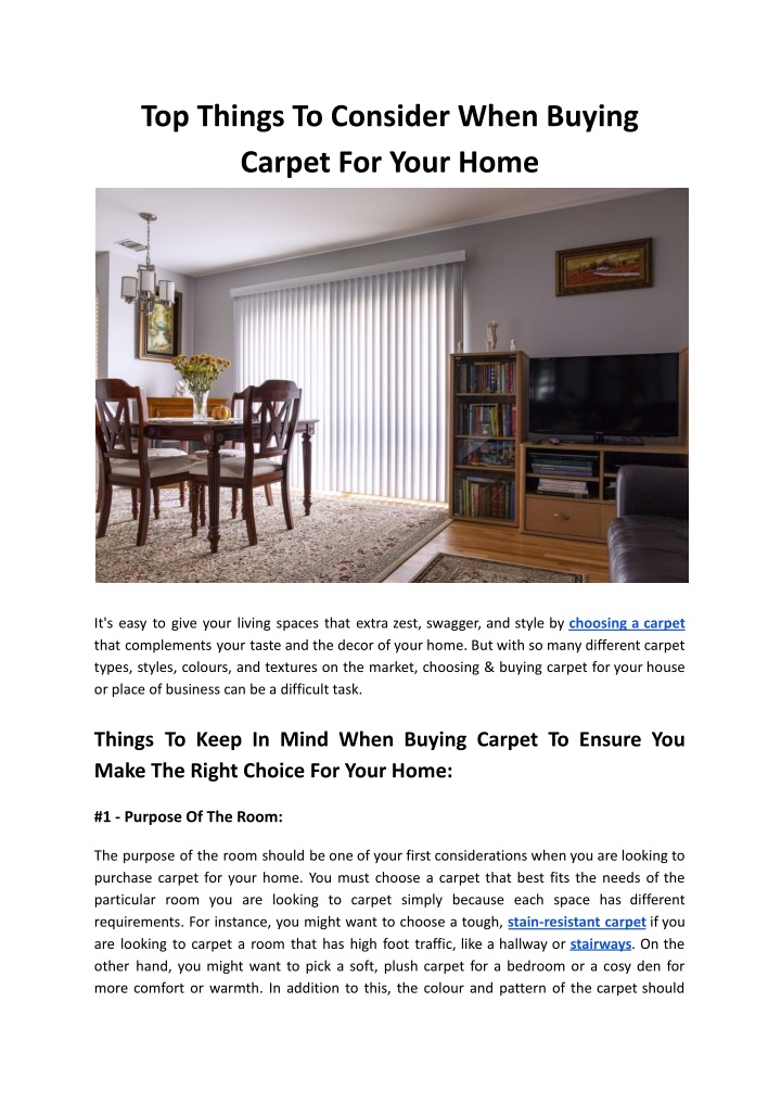 top things to consider when buying carpet