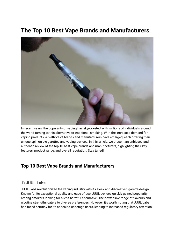 the top 10 best vape brands and manufacturers