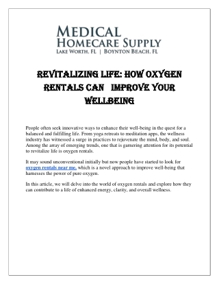 Revitalizing Life How Oxygen Rentals Can Improve Your Wellbeing