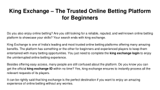 King Exchange – The Trusted Online Betting Platform for Beginners