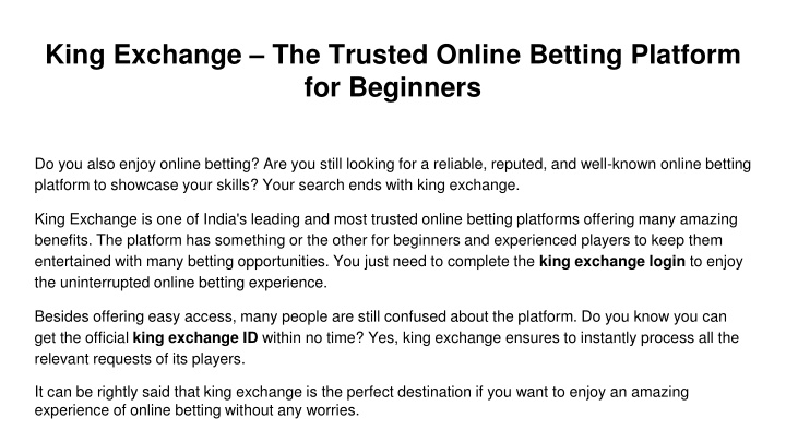 king exchange the trusted online betting platform for beginners