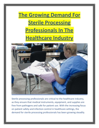 The Growing Demand For Sterile Processing Professionals In The Healthcare Industry