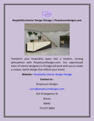Hospitality Interior Design Chicago  Perpetuumdesigns