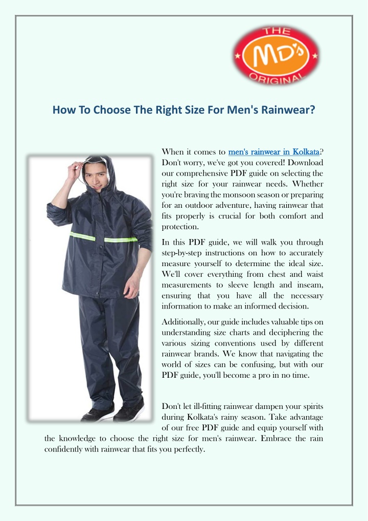 how to choose the right size for men s rainwear