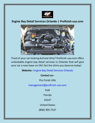 Engine Bay Detail Services Orlando  Profinish-usa