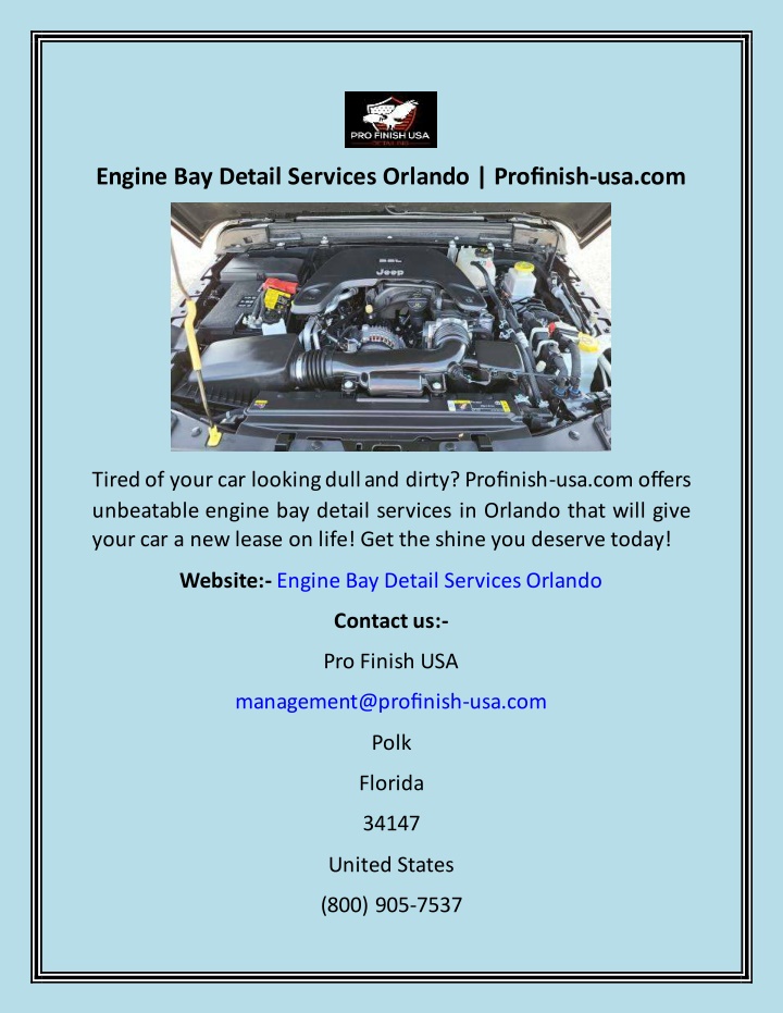 engine bay detail services orlando profinish