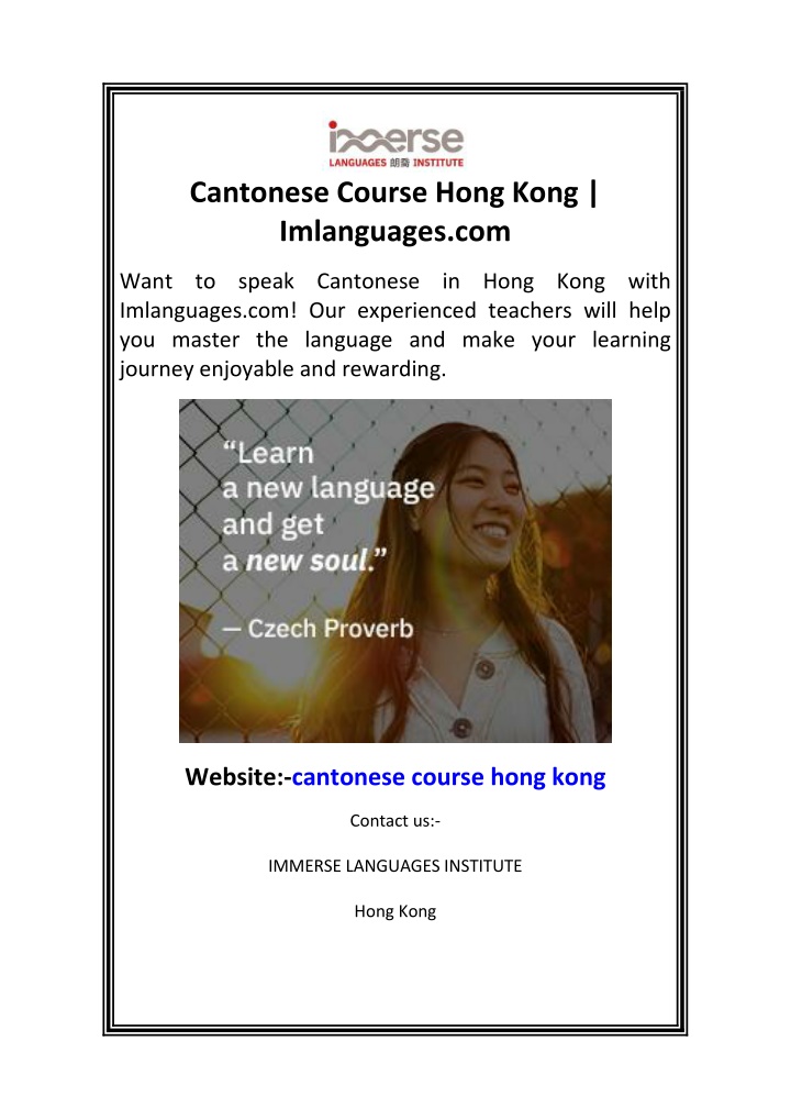 cantonese course hong kong imlanguages com