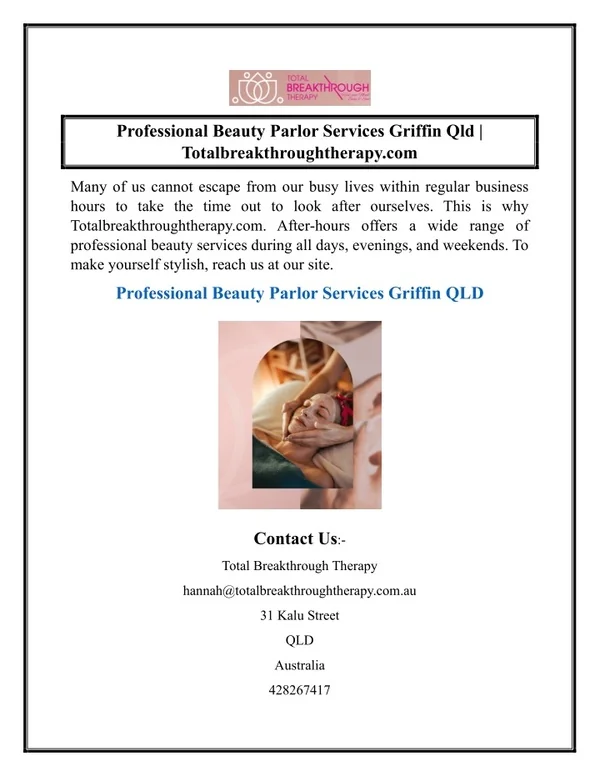 Professional Beauty Parlor Services Griffin Qld  Totalbreakthroughtherapy.com