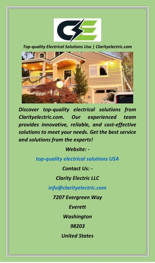 Top-quality Electrical Solutions Usa  Clarityelectric